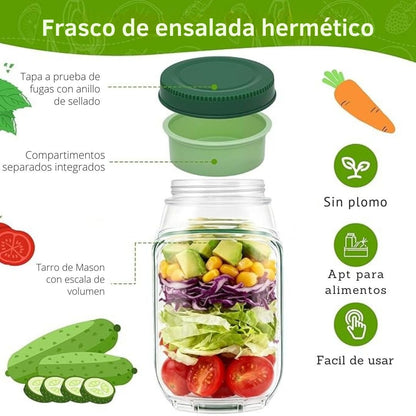 Tarro de ensalada portátil a prueba de fugas con apertura lateral - TodoBacano