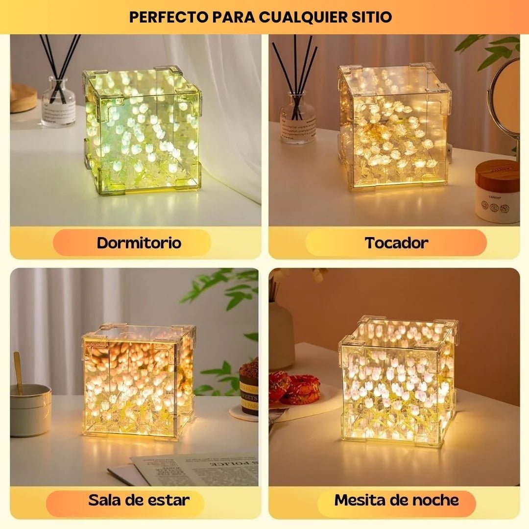 LAMPARA CUBO TULIPANES INFINITOS - TodoBacano